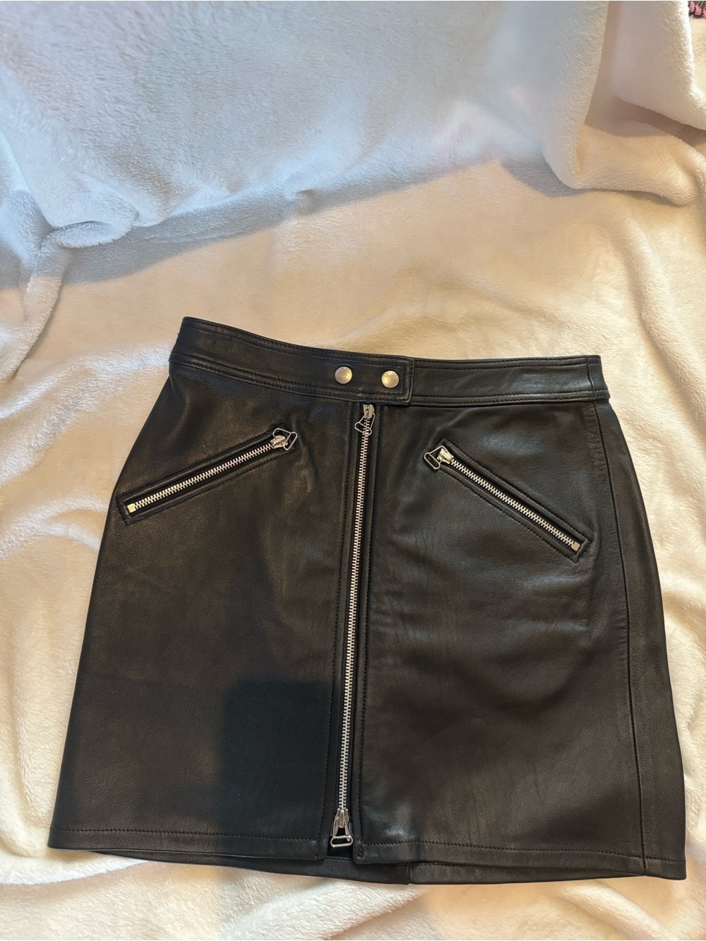 Rag & Bone BlackLeather Zip-Front Mini Skirt